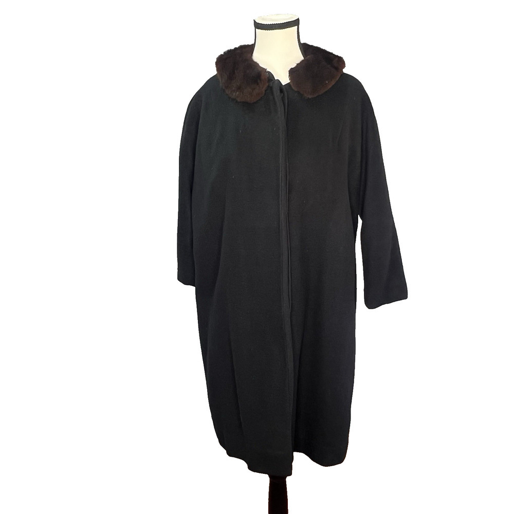 EINIGER Vtg 100% Cashmere Womens L Coat Luxury Loomed 3/4 Sleeve Mink Fur Collar